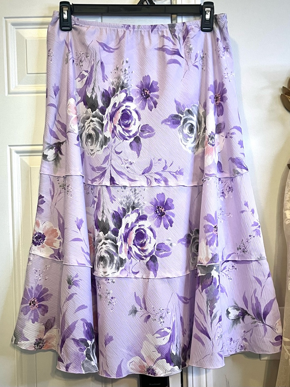 VTG Alfred Dunner Lavender Purple Floral Tiered Midi Skirt 10 Coquette Fairy - Picture 2 of 10